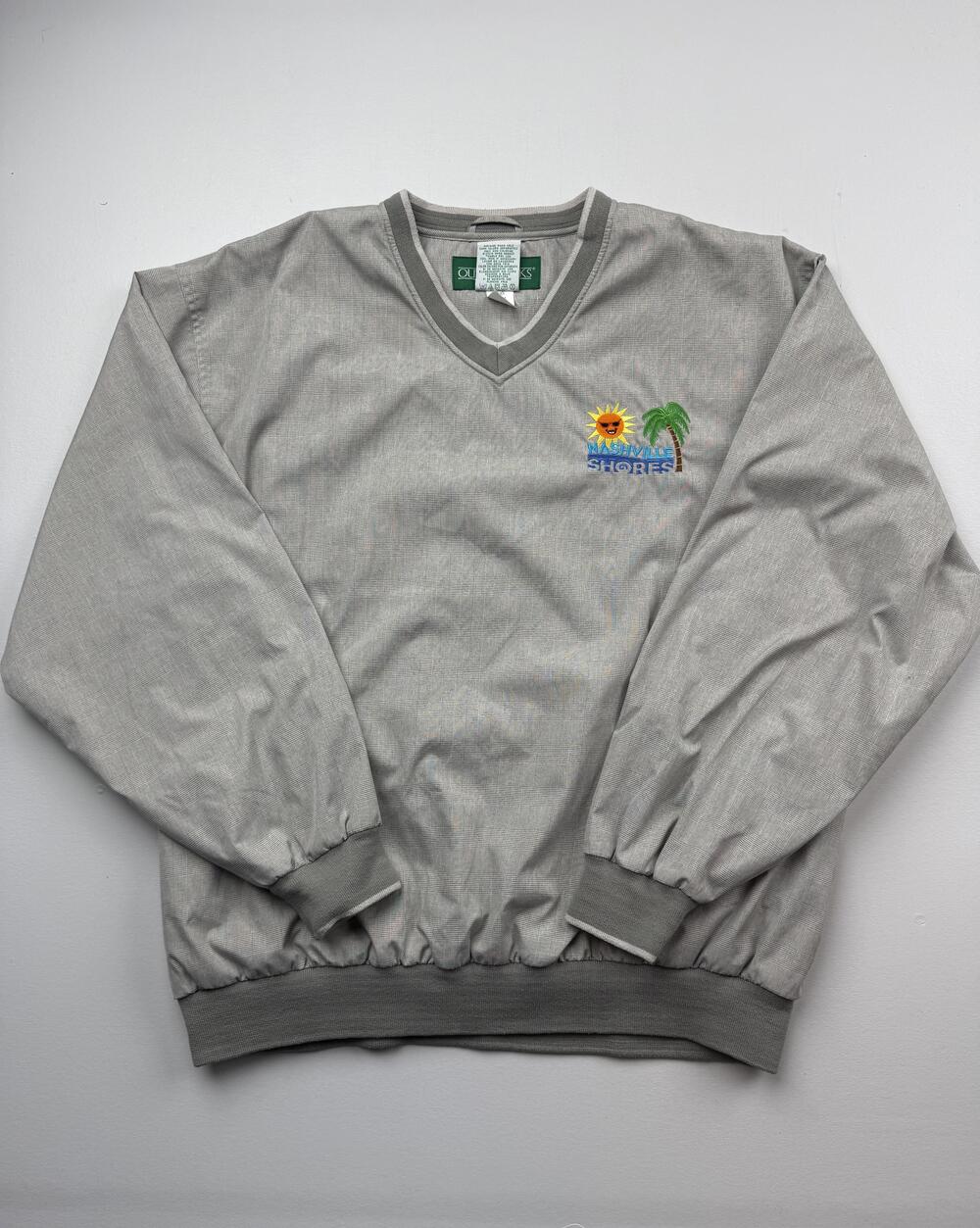 Outer Banks Jacket Mens XL Gray Check Windbreaker V-Neck Nashville Shores Logo